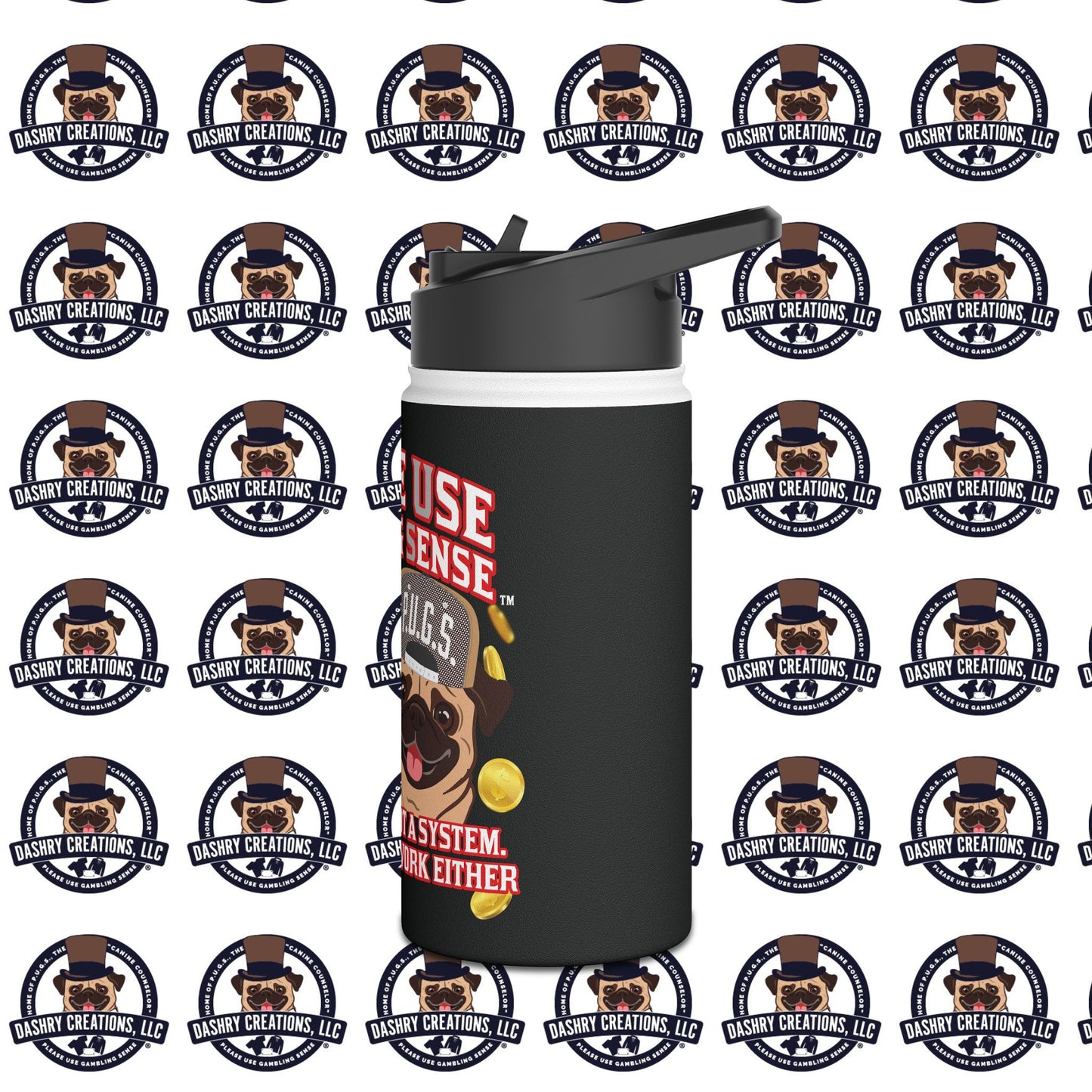 Slots “Everybody’s Got A System” Tan & White Backwards Baseball Cap Stainless Steel Water Bottle, Standard Lid