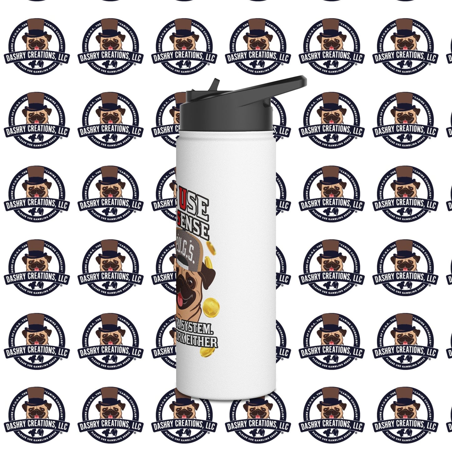Slots “Everybody’s Got A System” Tan & White Backwards Baseball Cap Stainless Steel Water Bottle, Standard Lid