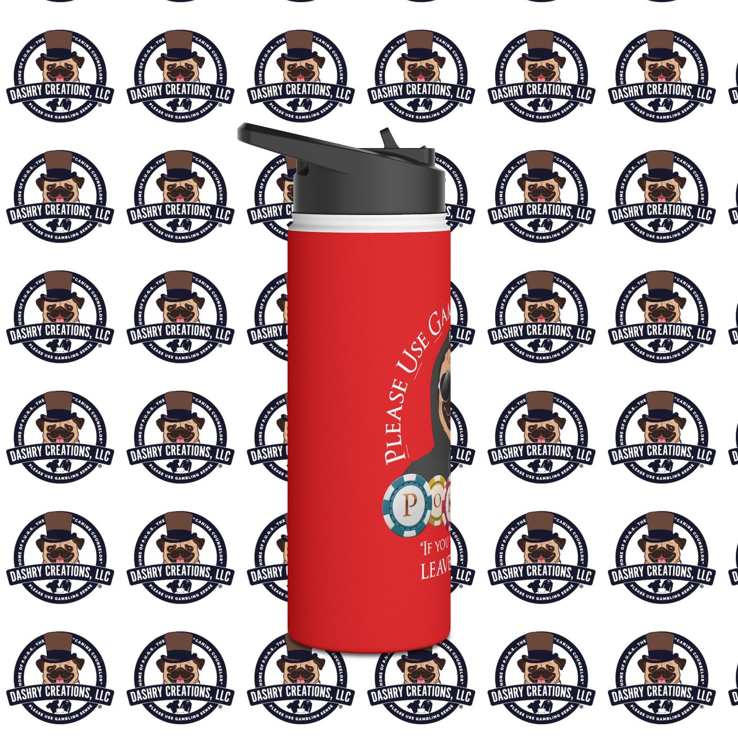 Poker “Win Early Leave” Early Black Hoodie Stainless Steel Water Bottle, Standard Lid