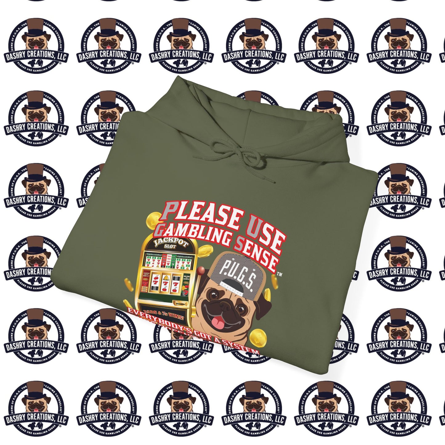 Slots “Everybody’s Got A System” Tan & White Backwards Baseball Cap Unisex Heavy Blend™ Hooded Sweatshirt