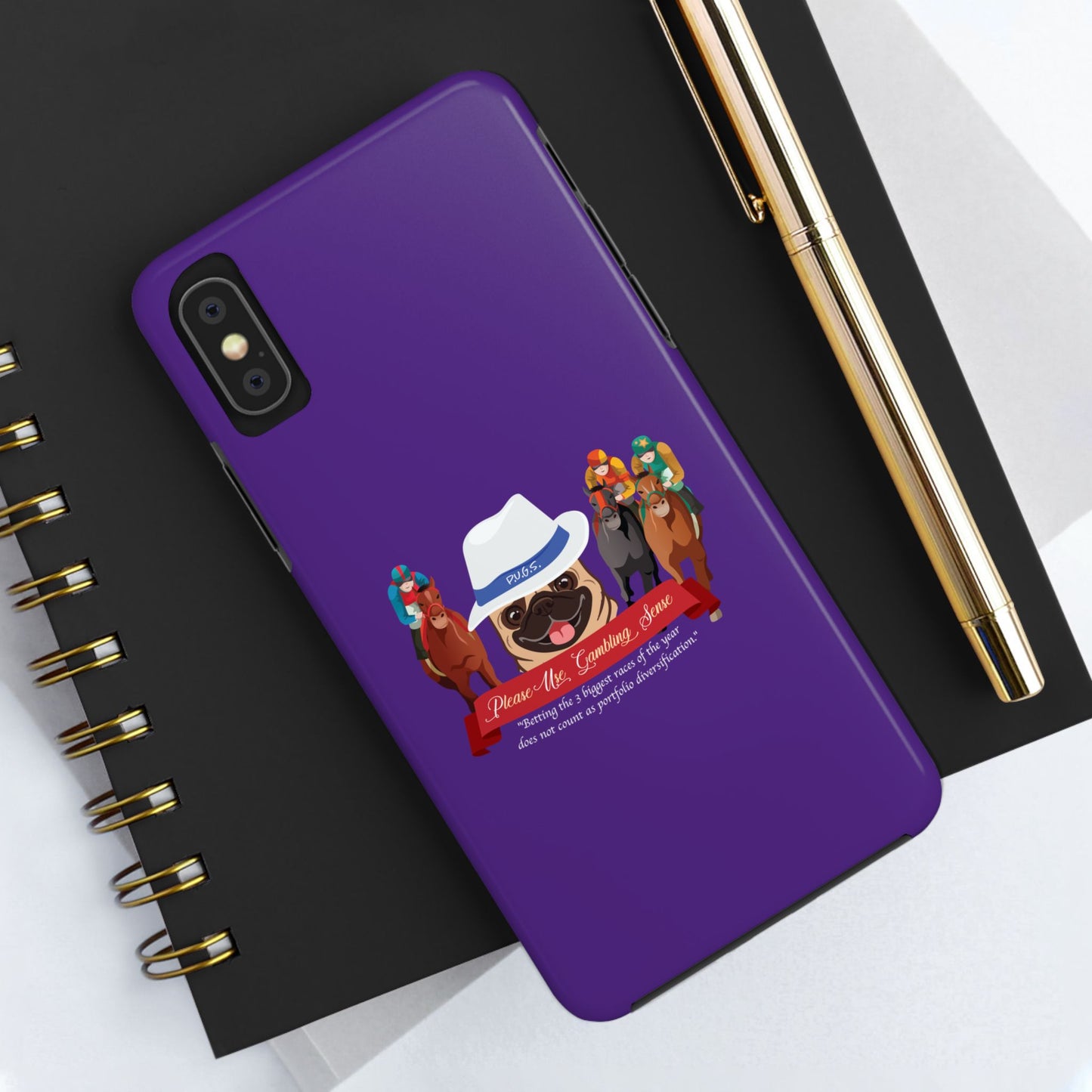 Horse Racing “Portfolio Diversification” White with Blue Band Men’s Fedora Hat Tough Phone Cases