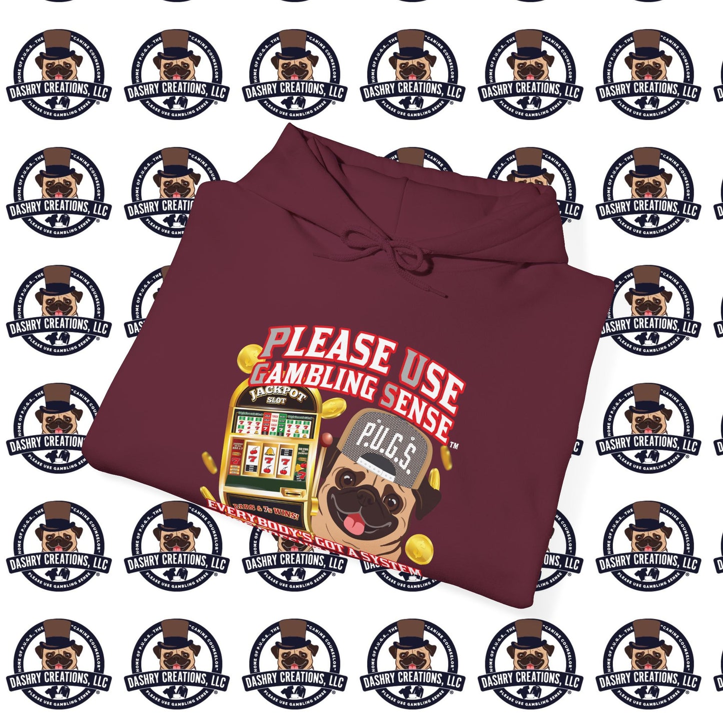 Slots “Everybody’s Got A System” Tan & White Backwards Baseball Cap Unisex Heavy Blend™ Hooded Sweatshirt