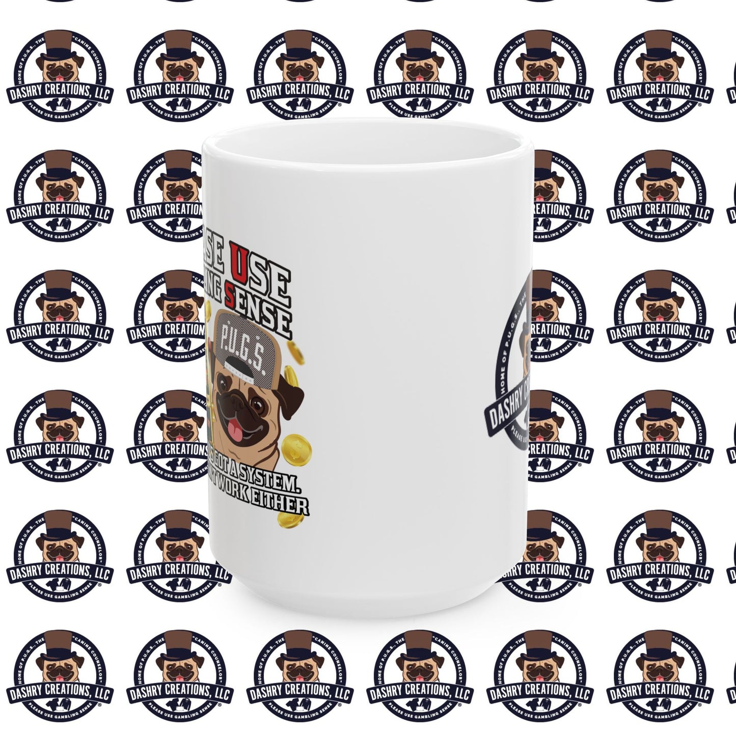 Slots “Everybody’s Got A System” Tan & White Backwards Baseball Cap Ceramic Mug, (11oz, 15oz)