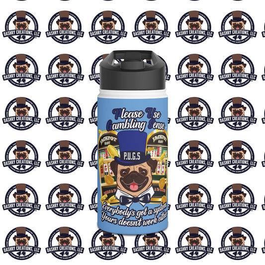 Slots “Everybody’s Got A System” Blue & Black Top Hat Stainless Steel Water Bottle, Standard Lid