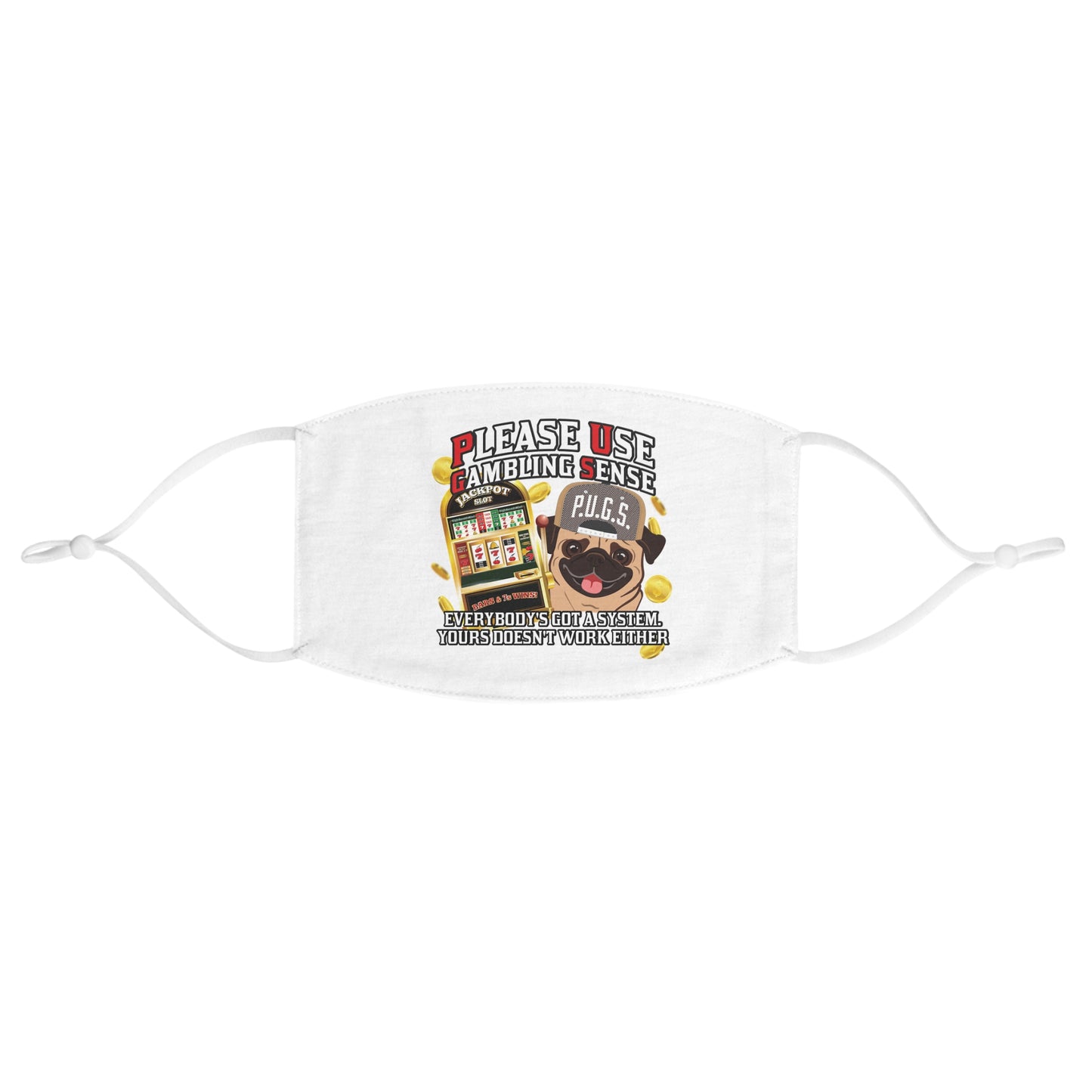 Slots “Everybody’s Got A System” Tan & White Backwards Baseball Cap Fabric Face Mask