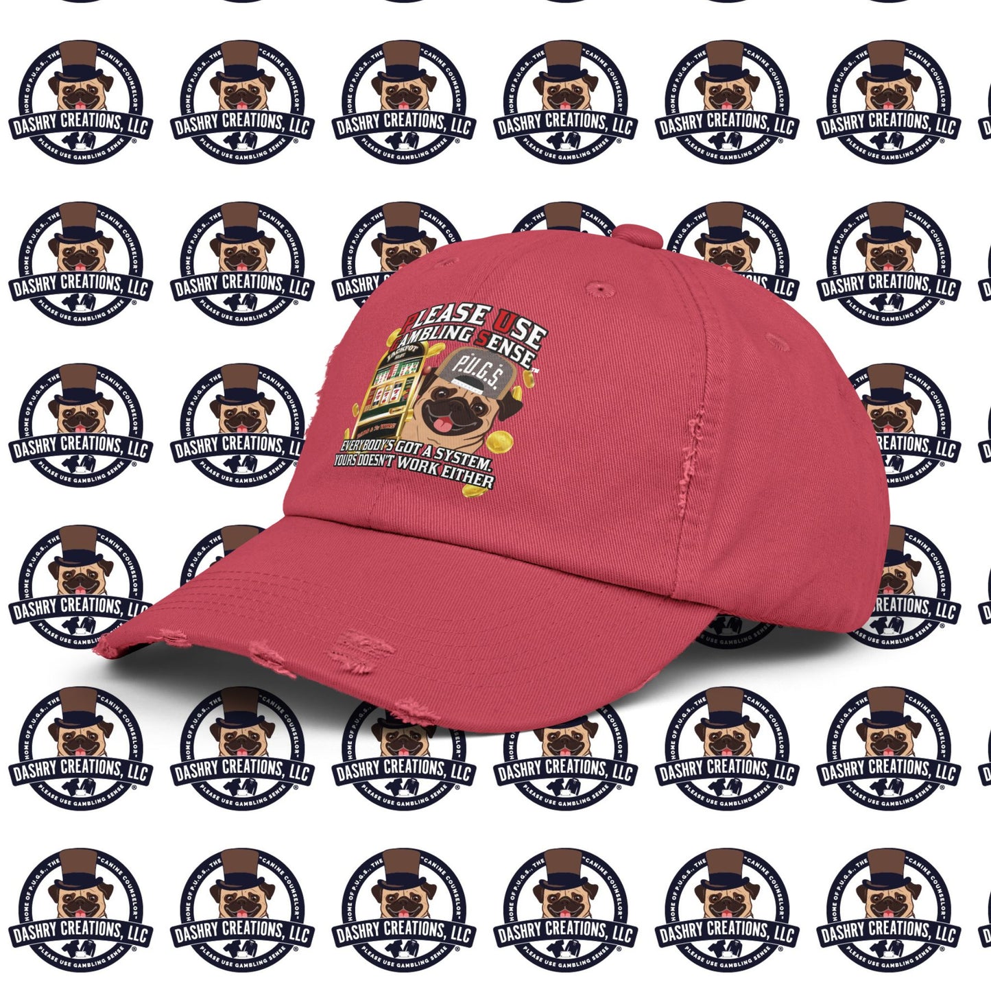 Slots “Everybody’s Got A System” Tan & White Backwards Baseball Cap Unisex Distressed Cap