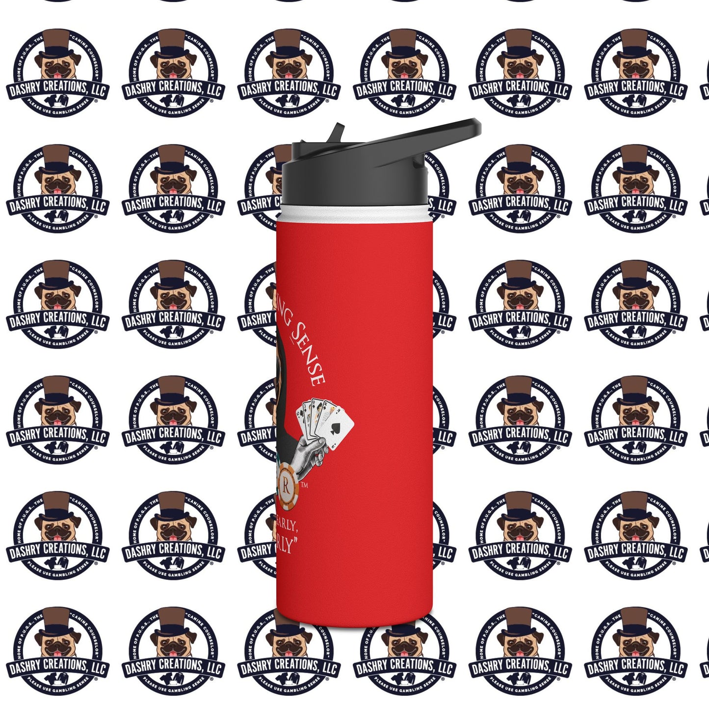 Poker “Win Early Leave” Early Black Hoodie Stainless Steel Water Bottle, Standard Lid