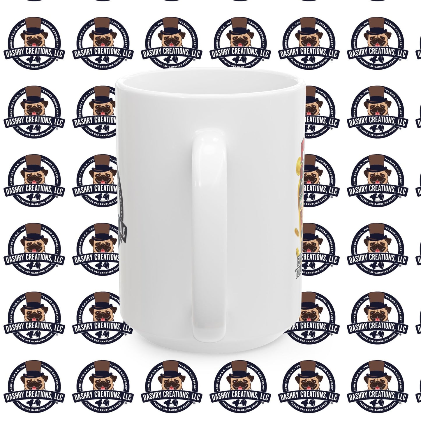 Slots “Everybody’s Got A System” Tan & White Backwards Baseball Cap Ceramic Mug, (11oz, 15oz)