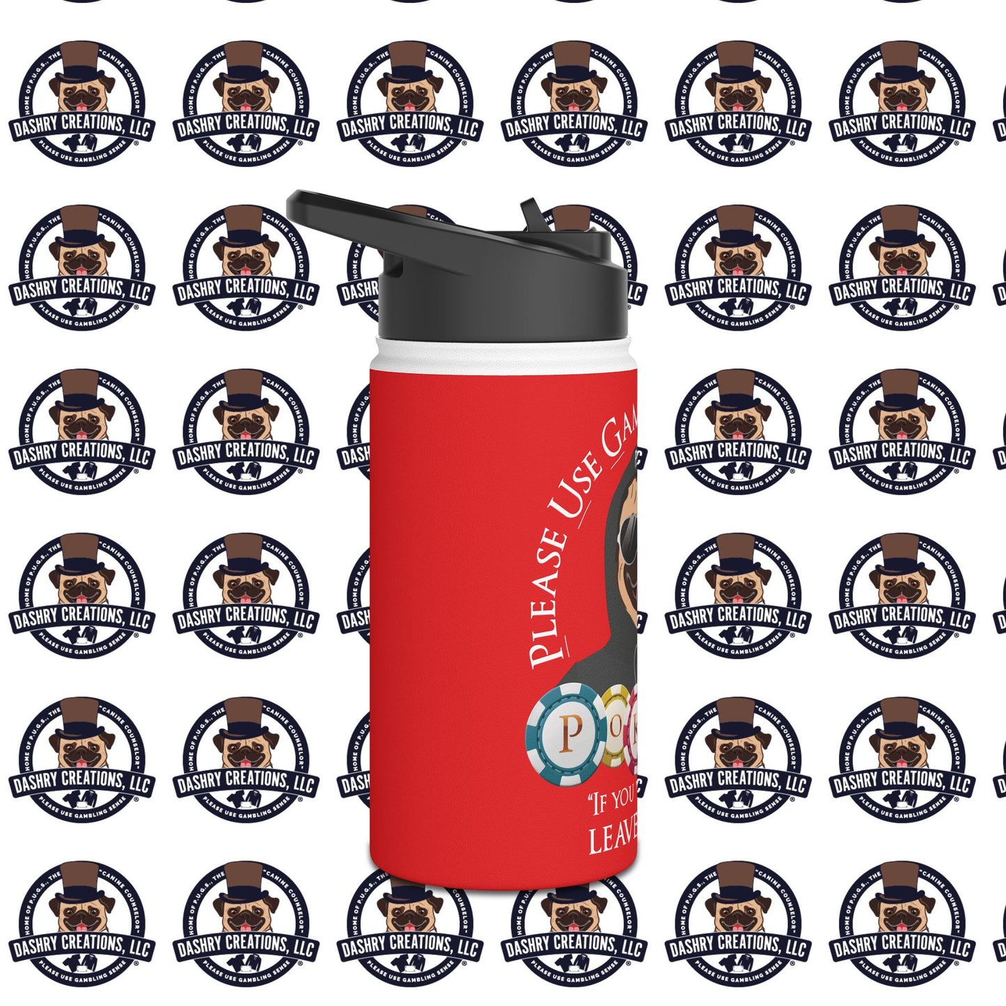 Poker “Win Early Leave” Early Black Hoodie Stainless Steel Water Bottle, Standard Lid