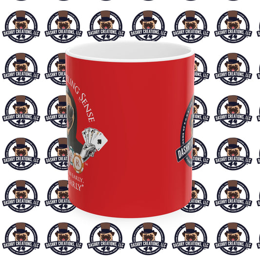 Poker “Win Early Leave” Early Black Hoodie Ceramic Mug, (11oz, 15oz)