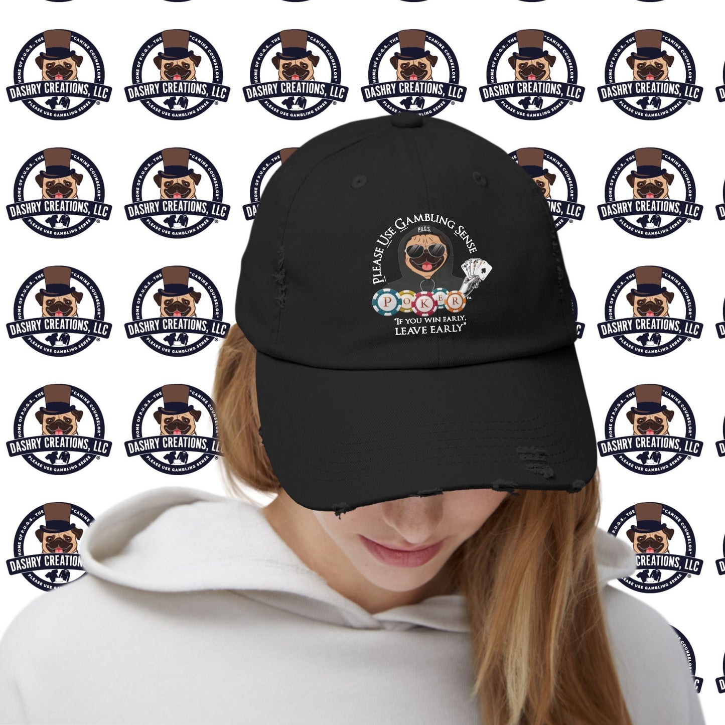 Poker “Win Early Leave” Early Black Hoodie Unisex Distressed Cap