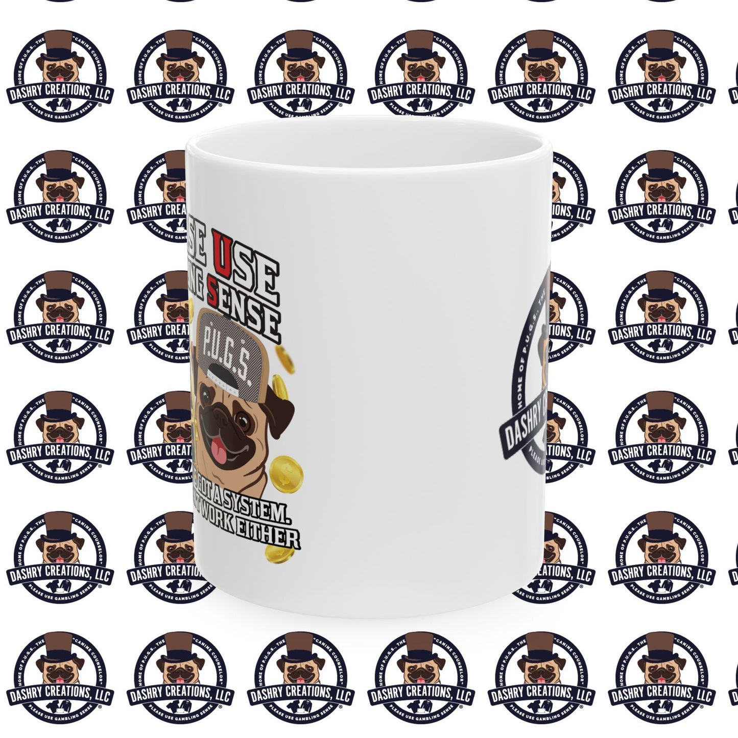 Slots “Everybody’s Got A System” Tan & White Backwards Baseball Cap Ceramic Mug, (11oz, 15oz)