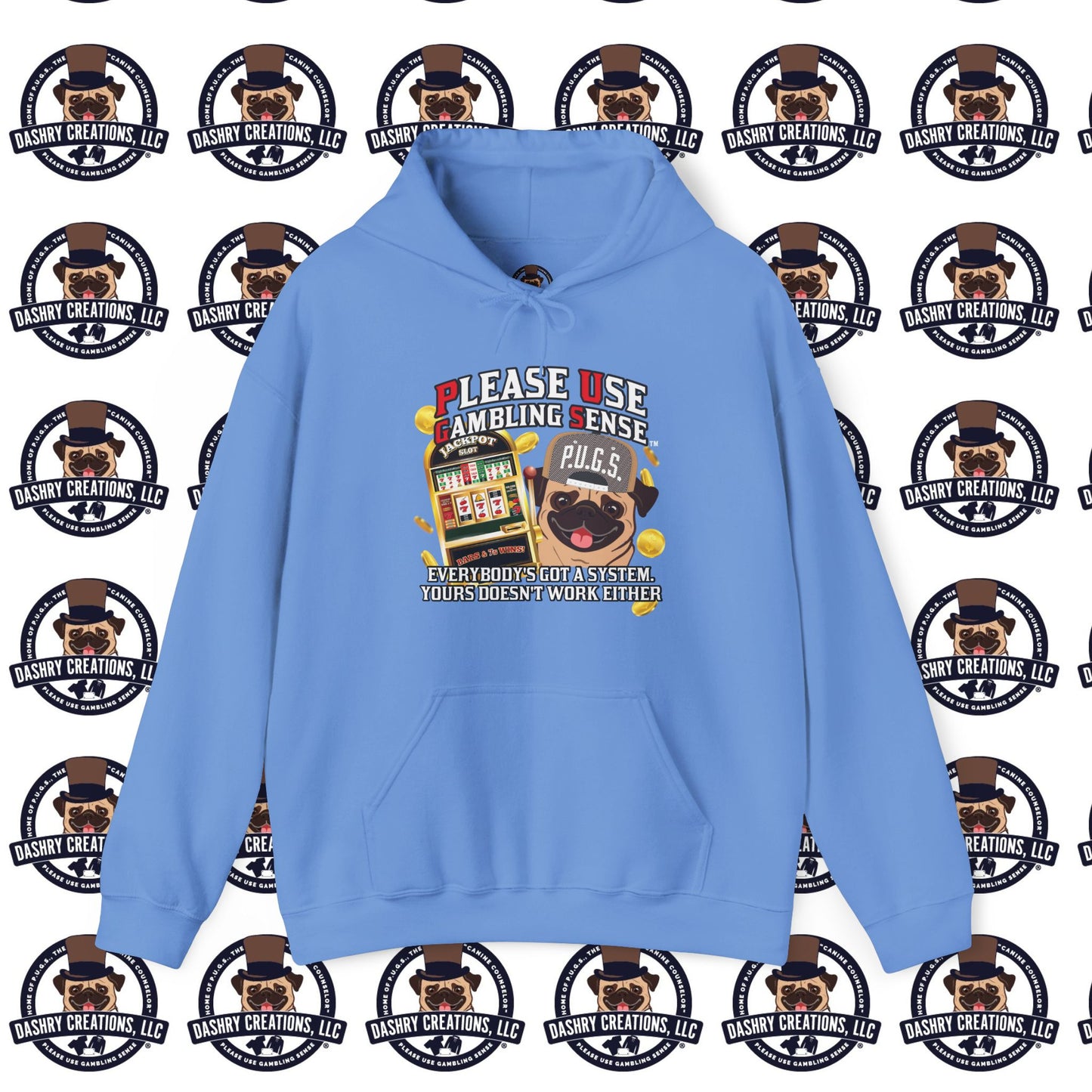 Slots “Everybody’s Got A System” Tan & White Backwards Baseball Cap Unisex Heavy Blend™ Hooded Sweatshirt
