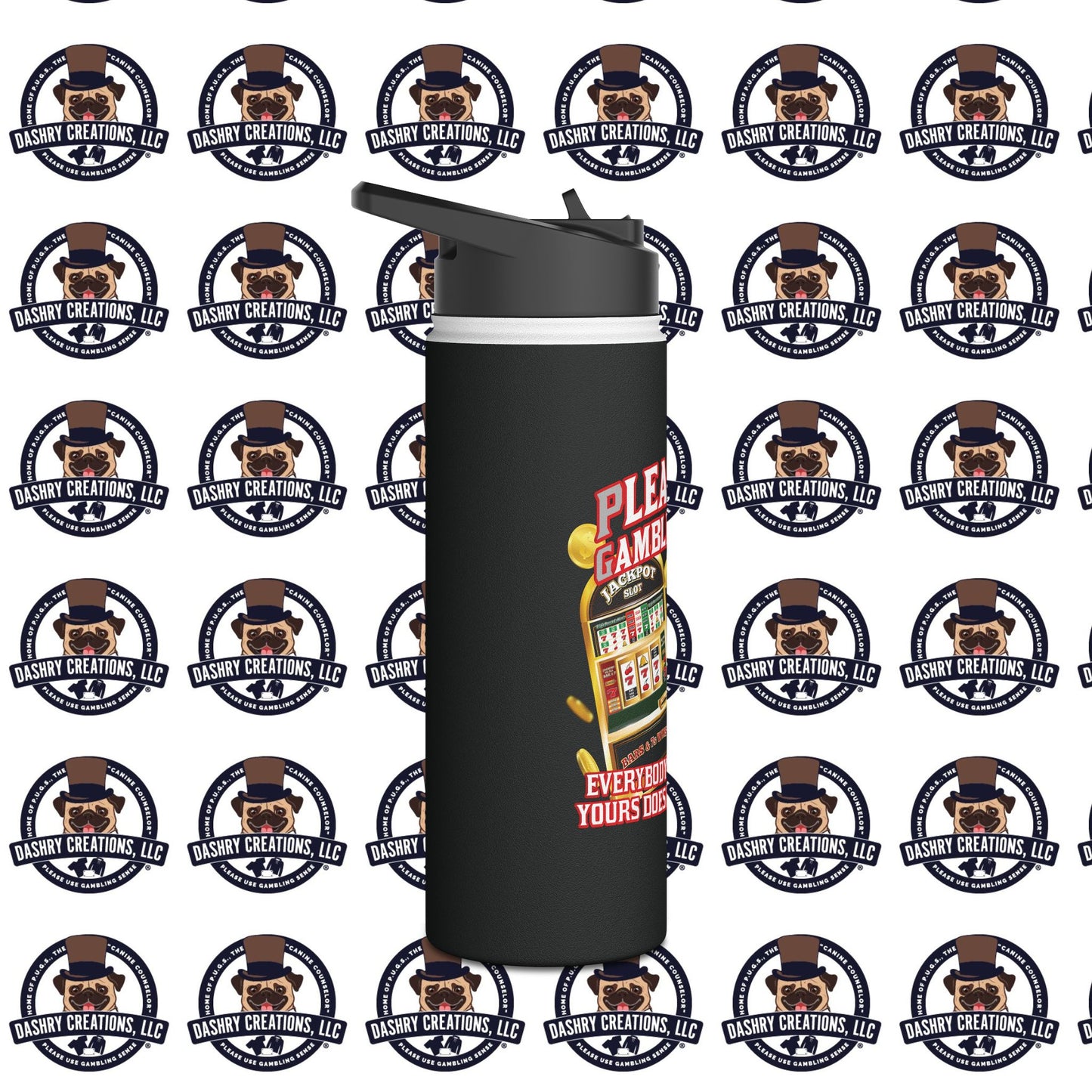 Slots “Everybody’s Got A System” Tan & White Backwards Baseball Cap Stainless Steel Water Bottle, Standard Lid