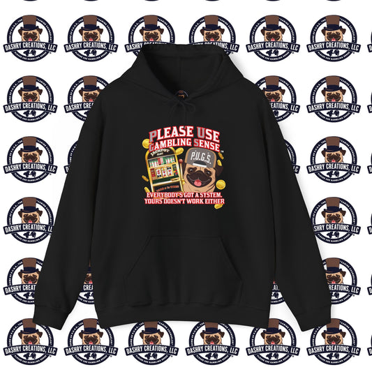 Slots “Everybody’s Got A System” Tan & White Backwards Baseball Cap Unisex Heavy Blend™ Hooded Sweatshirt