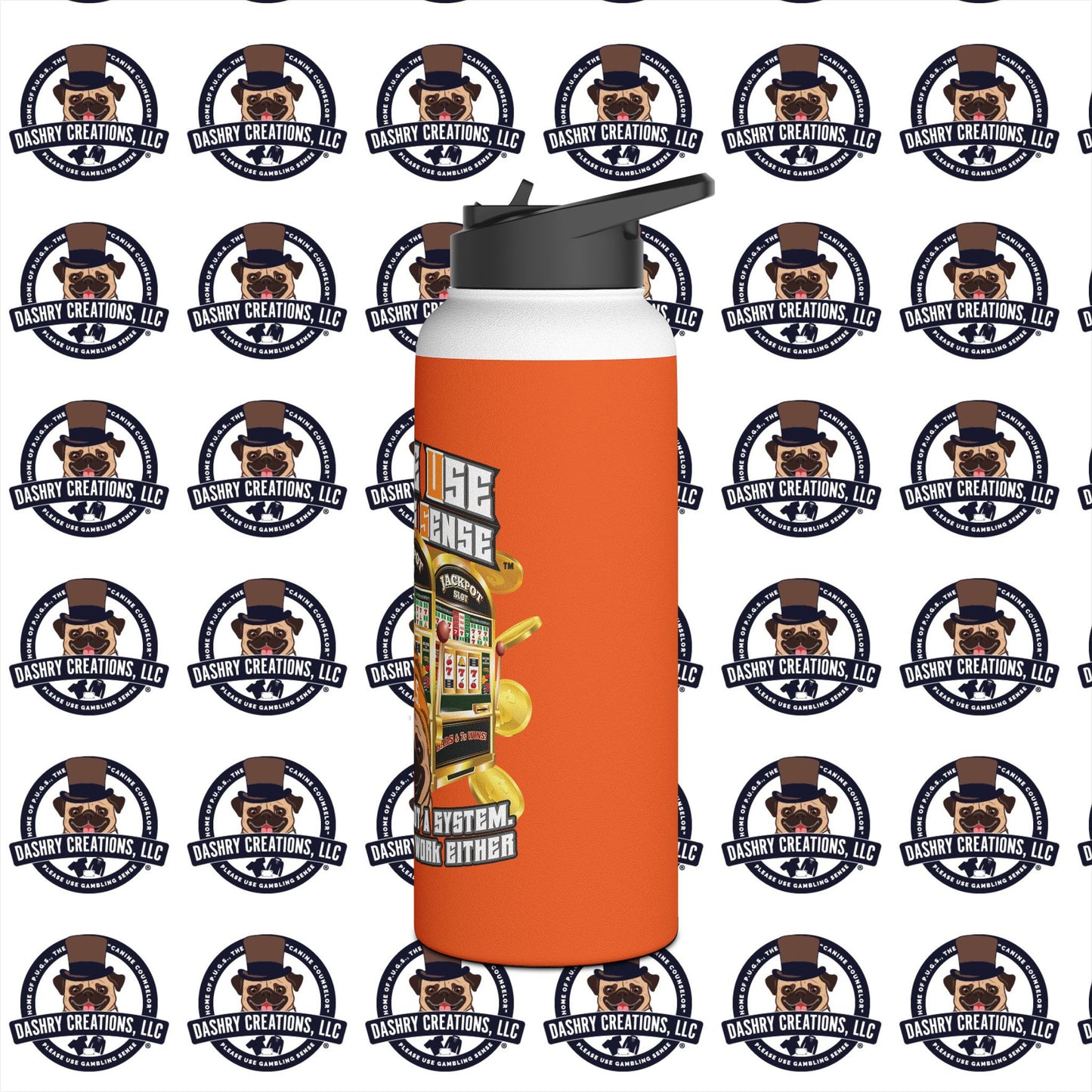 Slots “Everybody’s Got A System” Orange Wool Cap Stainless Steel Water Bottle, Standard Lid