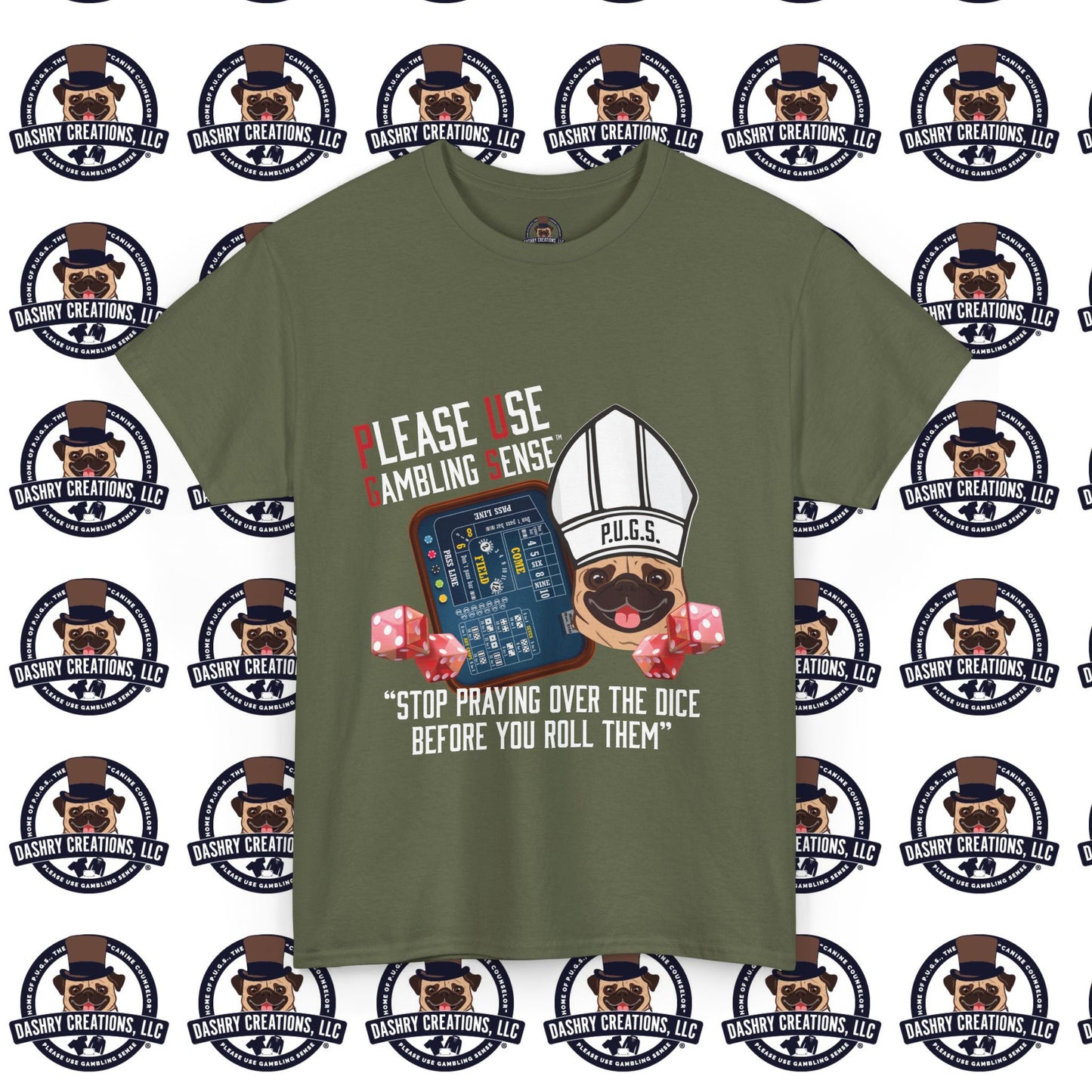 Craps “Praying Over Dice” Bishop’s Mitre Hat Unisex Heavy Cotton Tee