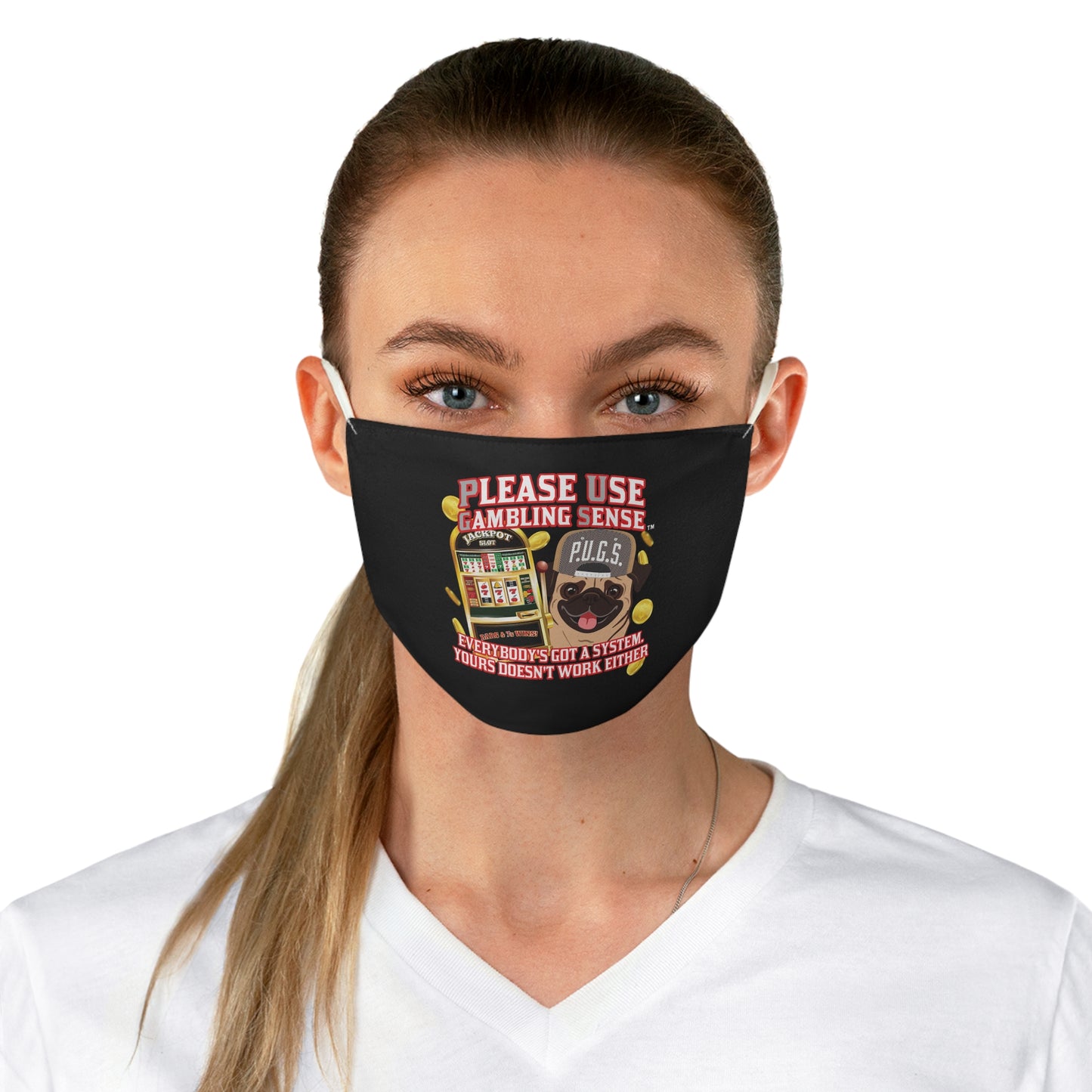 Slots “Everybody’s Got A System” Tan & White Backwards Baseball Cap Fabric Face Mask