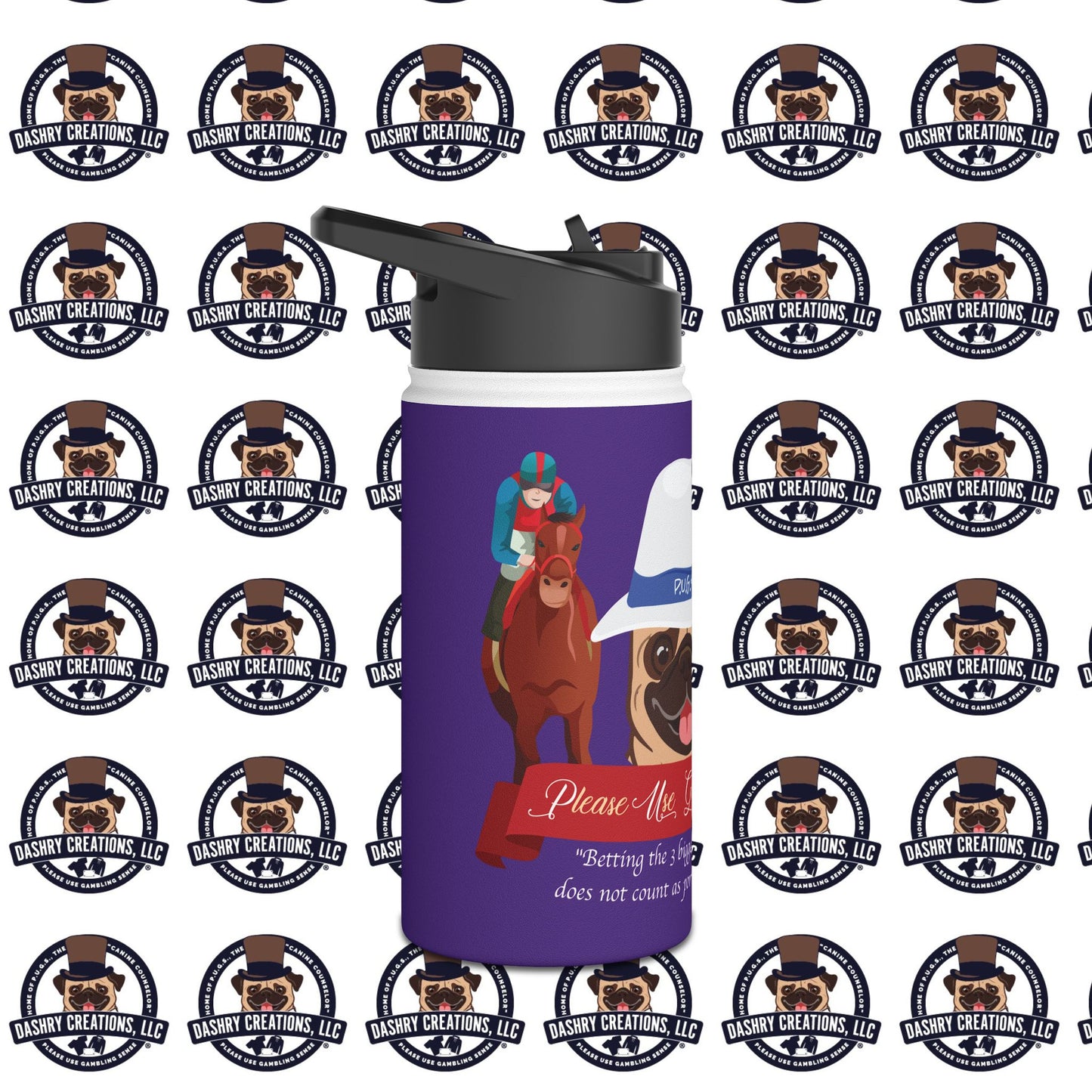Horse Racing “Portfolio Diversification” White with Blue Band Men’s Fedora Hat Stainless Steel Water Bottle, Standard Lid