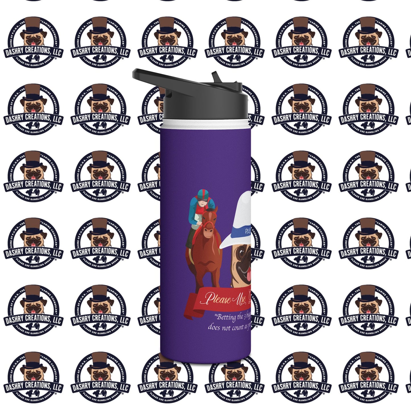 Horse Racing “Portfolio Diversification” White with Blue Band Men’s Fedora Hat Stainless Steel Water Bottle, Standard Lid
