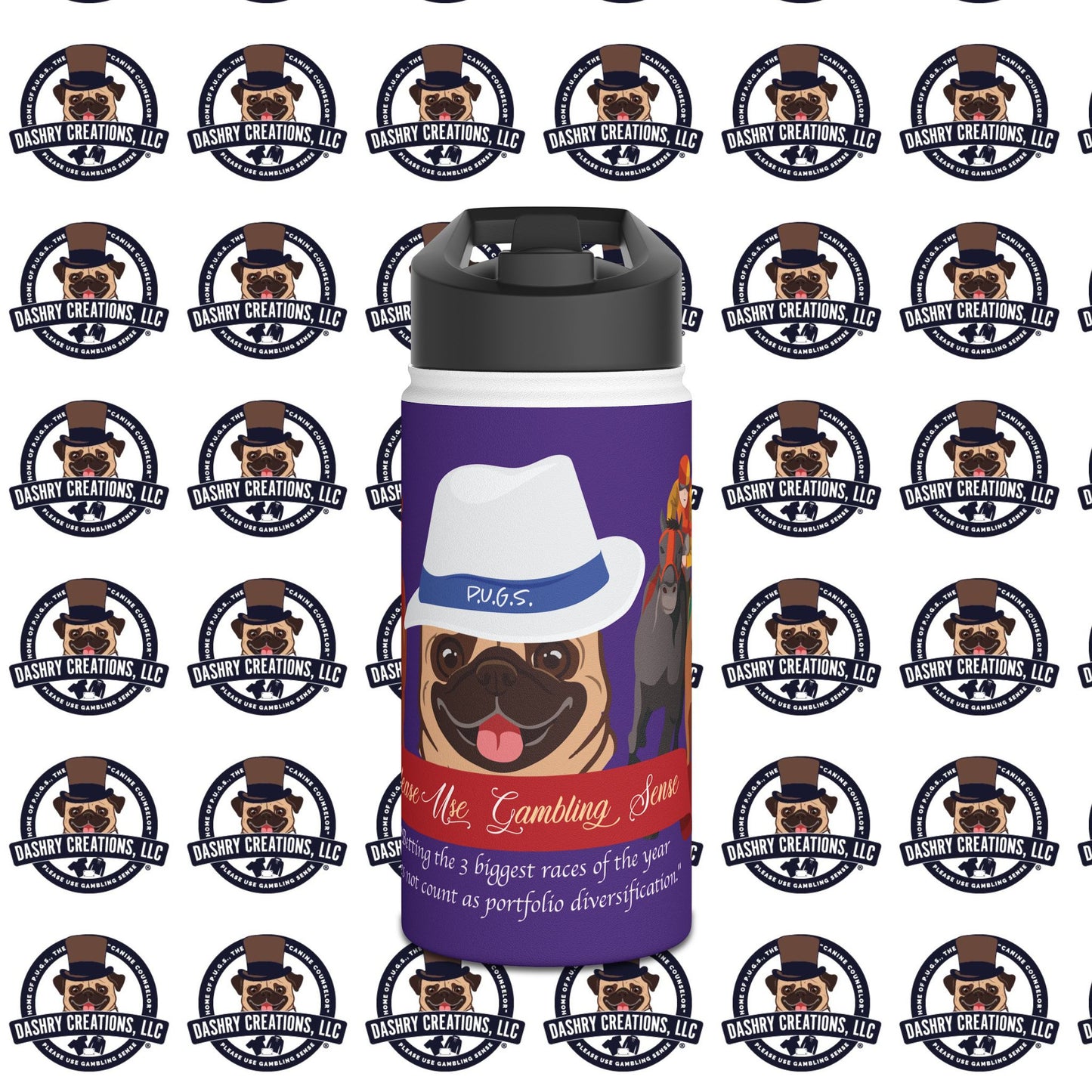 Horse Racing “Portfolio Diversification” White with Blue Band Men’s Fedora Hat Stainless Steel Water Bottle, Standard Lid