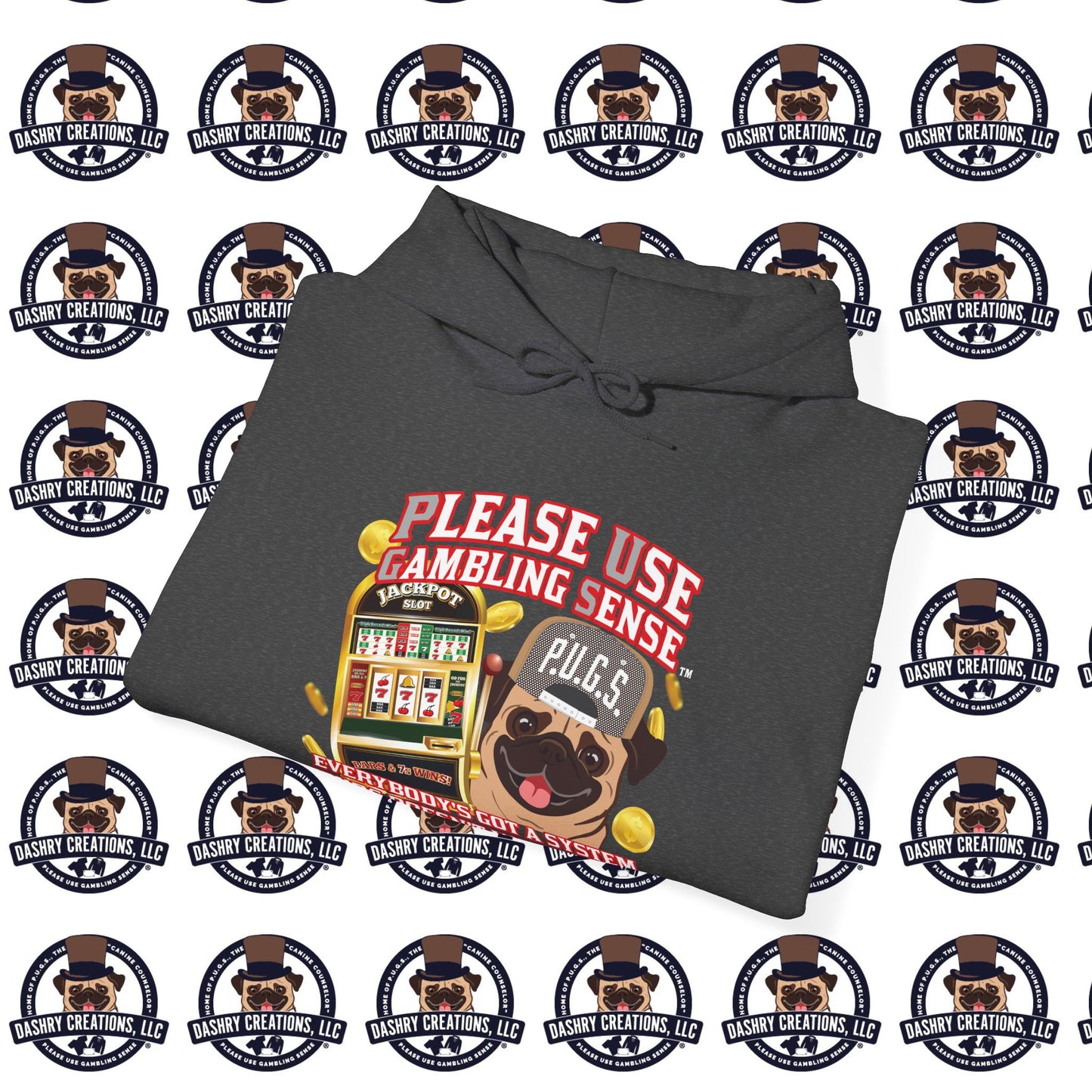 Slots “Everybody’s Got A System” Tan & White Backwards Baseball Cap Unisex Heavy Blend™ Hooded Sweatshirt