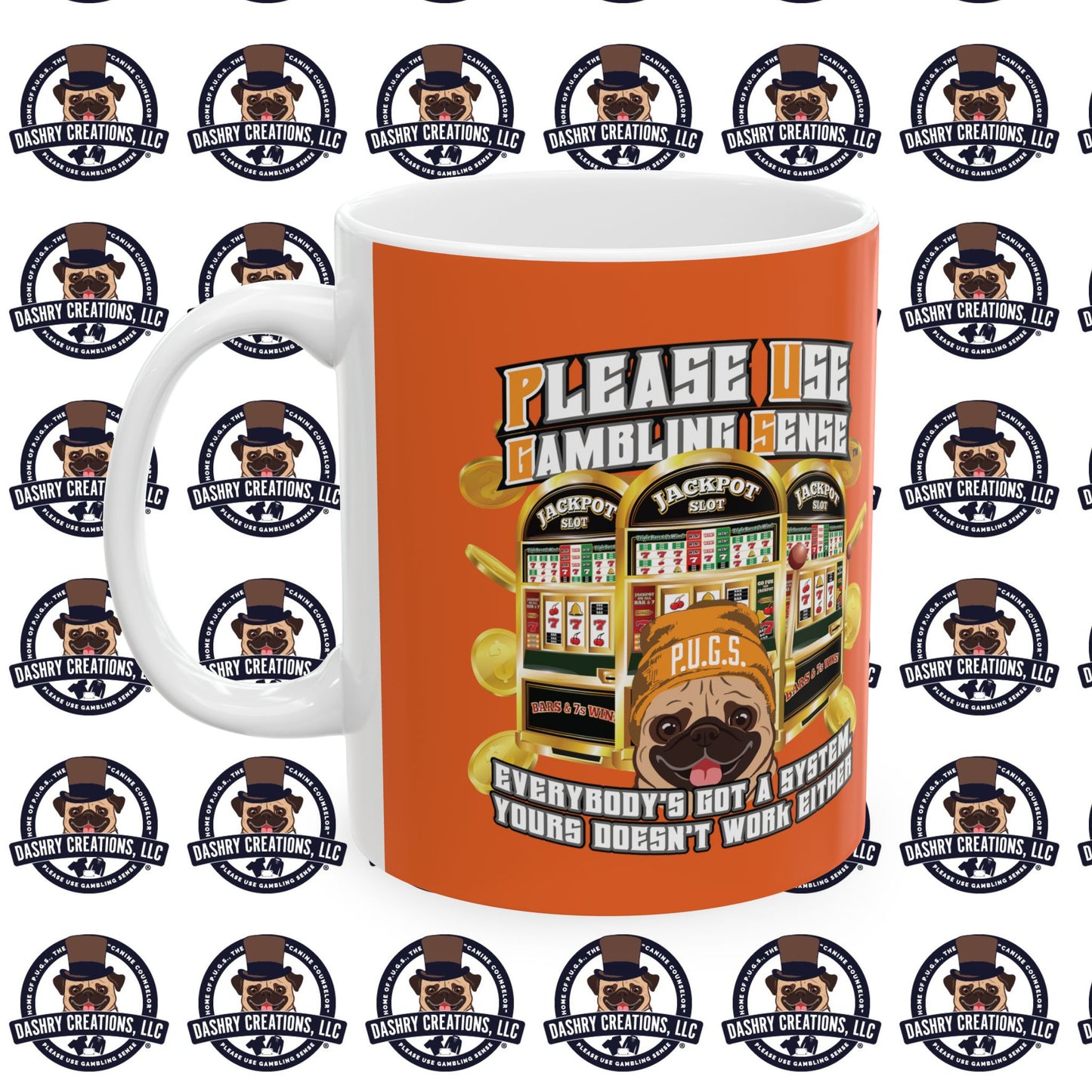 Slots “Everybody’s Got A System” Orange Wool Cap Ceramic Mug, (11oz, 15oz)