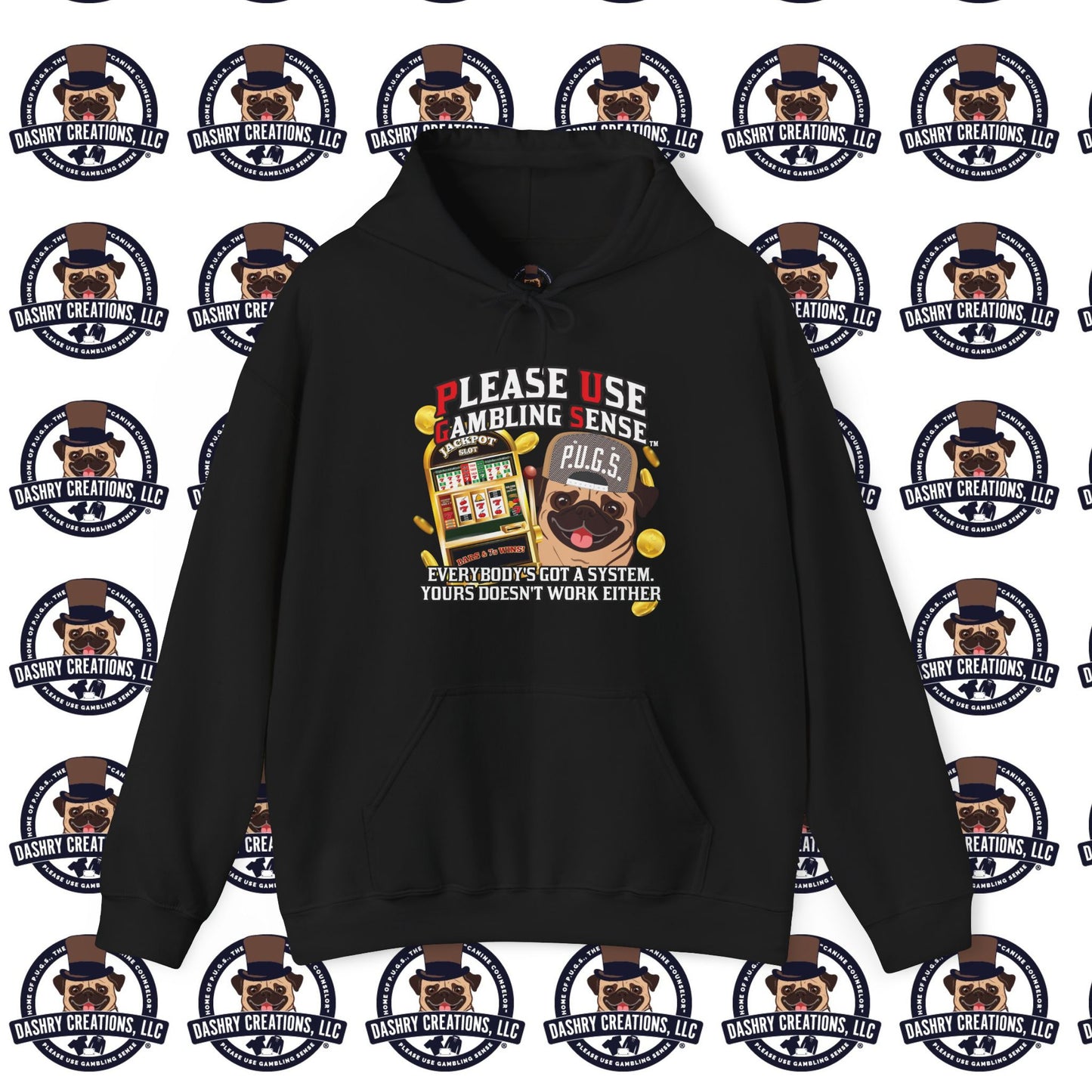 Slots “Everybody’s Got A System” Tan & White Backwards Baseball Cap Unisex Heavy Blend™ Hooded Sweatshirt