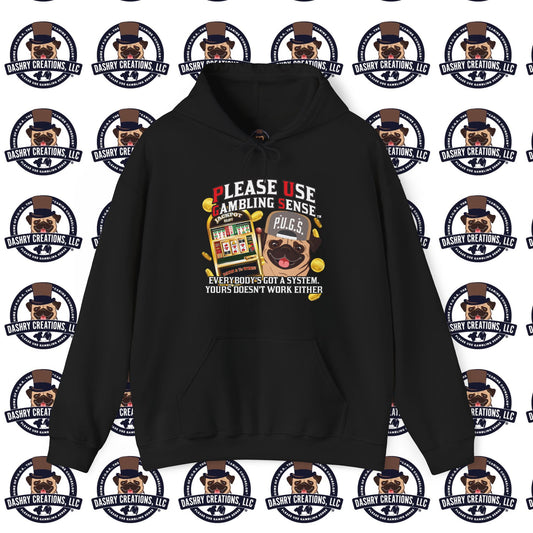 Slots “Everybody’s Got A System” Tan & White Backwards Baseball Cap Unisex Heavy Blend™ Hooded Sweatshirt