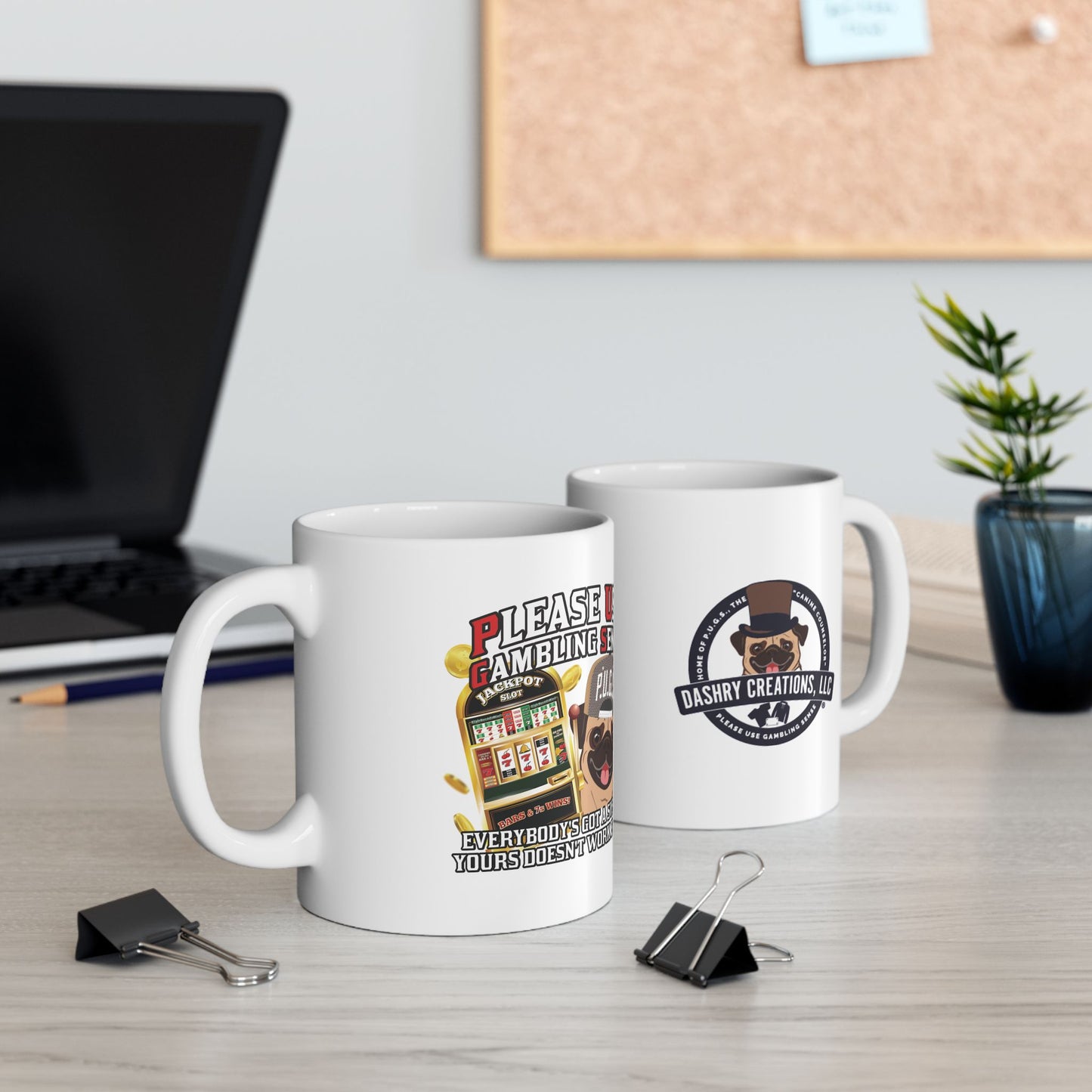 Slots “Everybody’s Got A System” Tan & White Backwards Baseball Cap Ceramic Mug, (11oz, 15oz)
