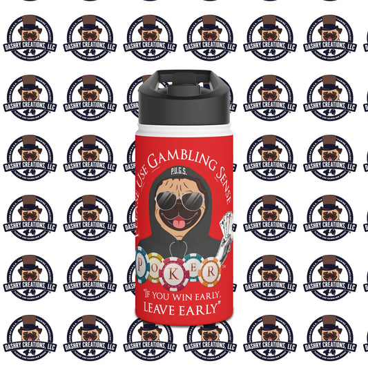 Poker “Win Early Leave” Early Black Hoodie Stainless Steel Water Bottle, Standard Lid
