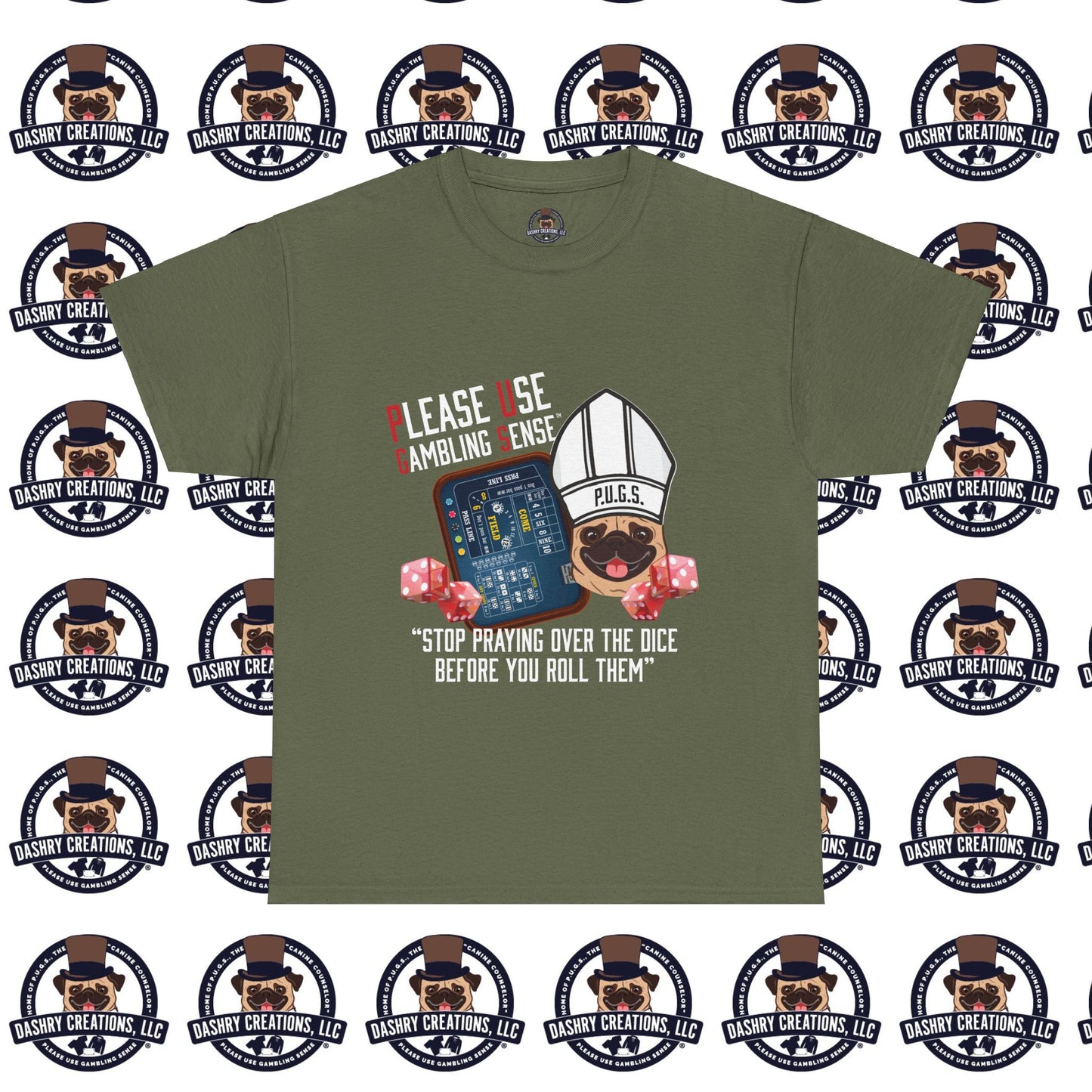 Craps “Praying Over Dice” Bishop’s Mitre Hat Unisex Heavy Cotton Tee