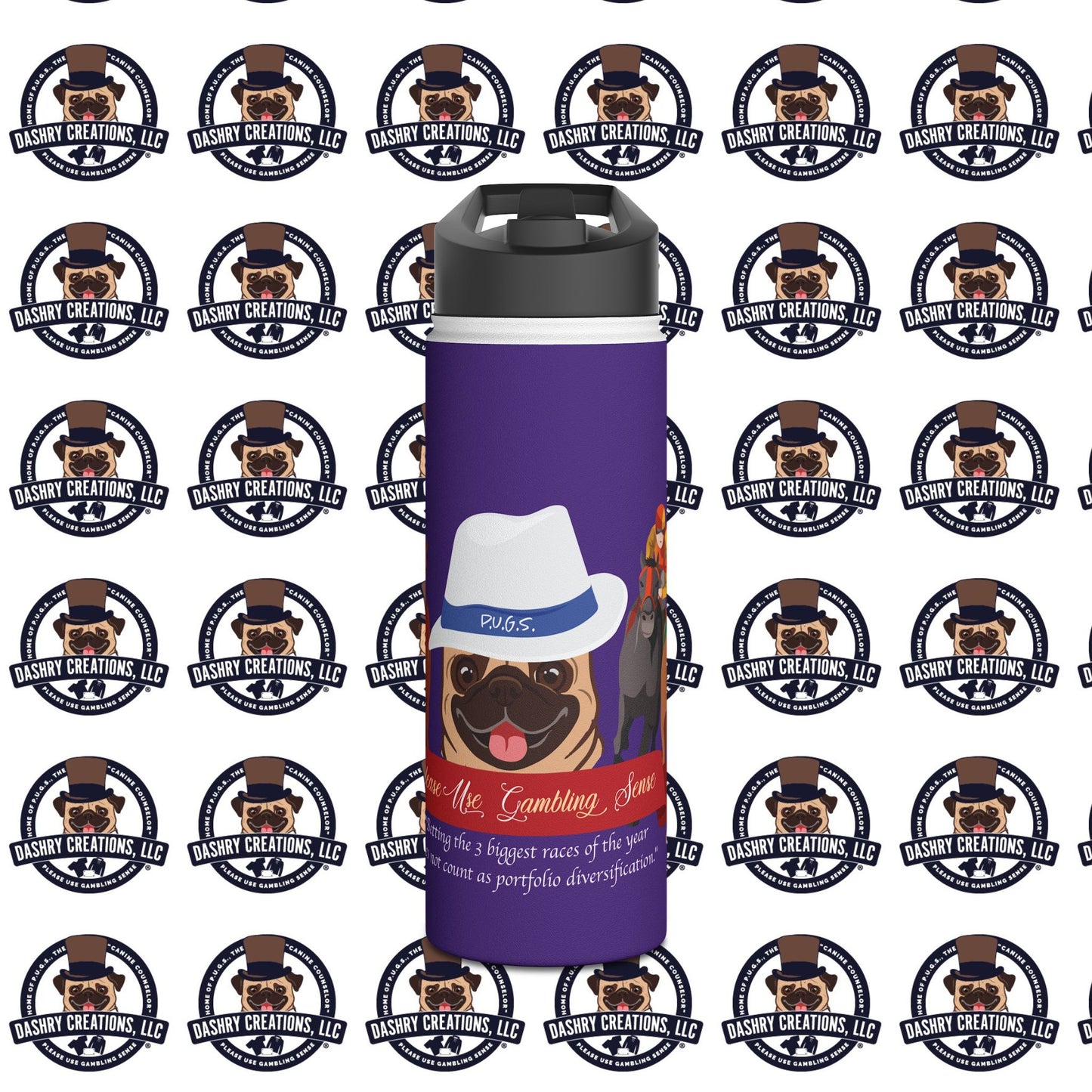 Horse Racing “Portfolio Diversification” White with Blue Band Men’s Fedora Hat Stainless Steel Water Bottle, Standard Lid