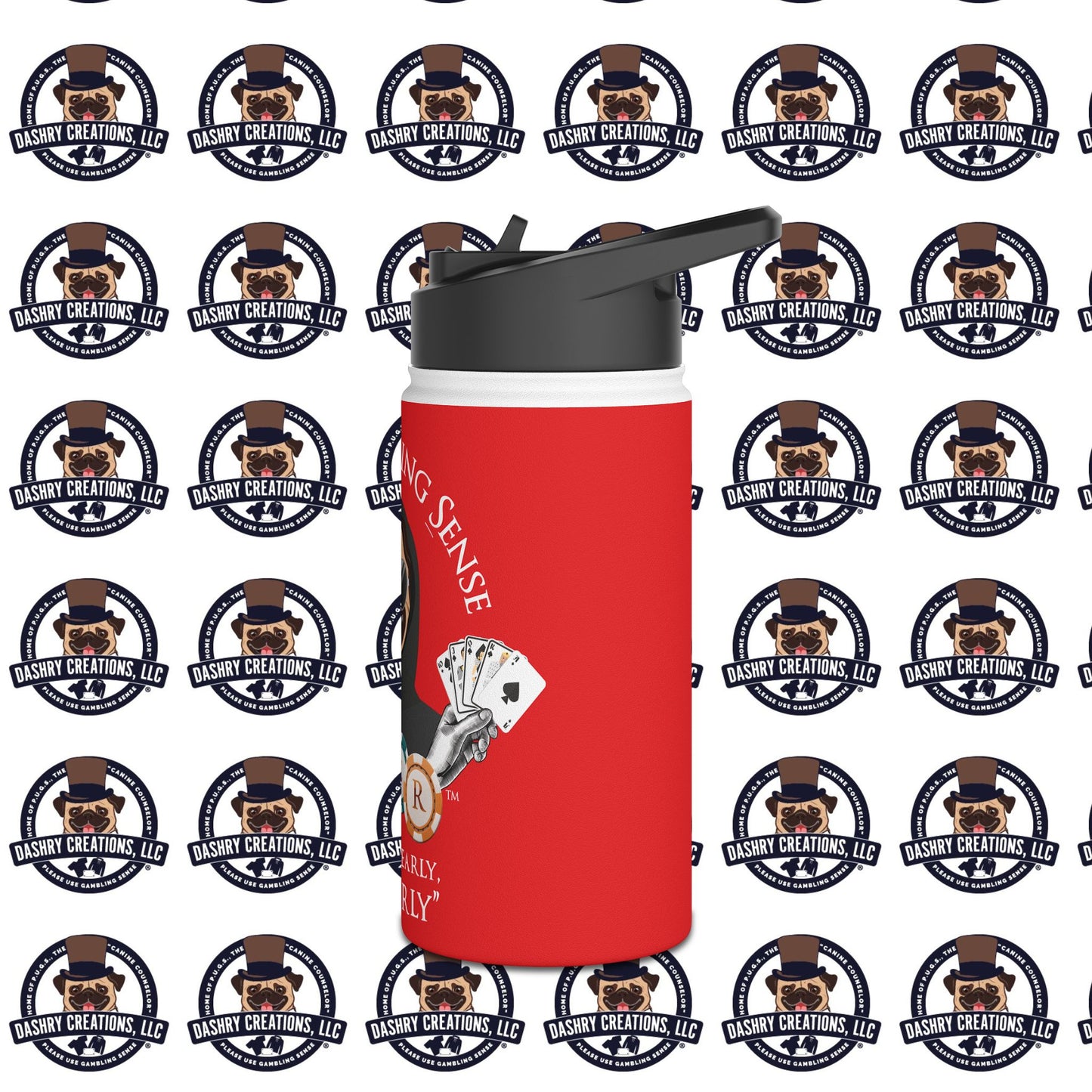 Poker “Win Early Leave” Early Black Hoodie Stainless Steel Water Bottle, Standard Lid