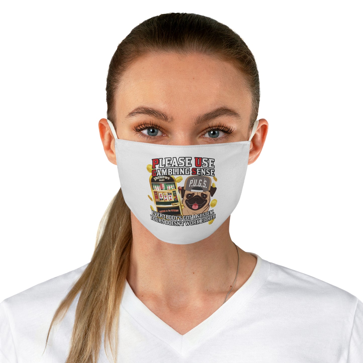 Slots “Everybody’s Got A System” Tan & White Backwards Baseball Cap Fabric Face Mask