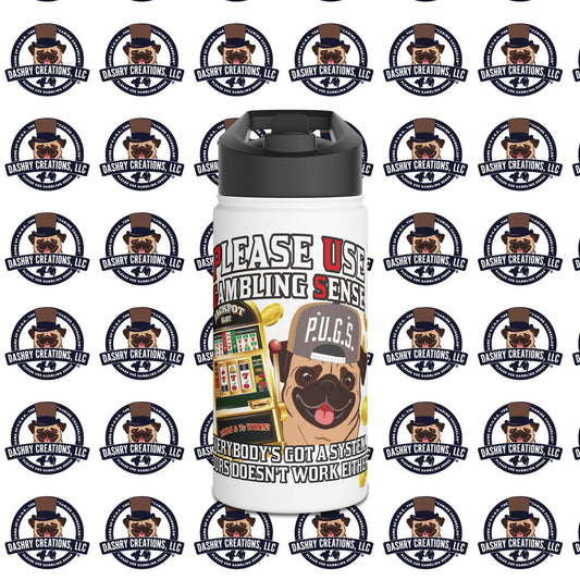 Slots “Everybody’s Got A System” Tan & White Backwards Baseball Cap Stainless Steel Water Bottle, Standard Lid