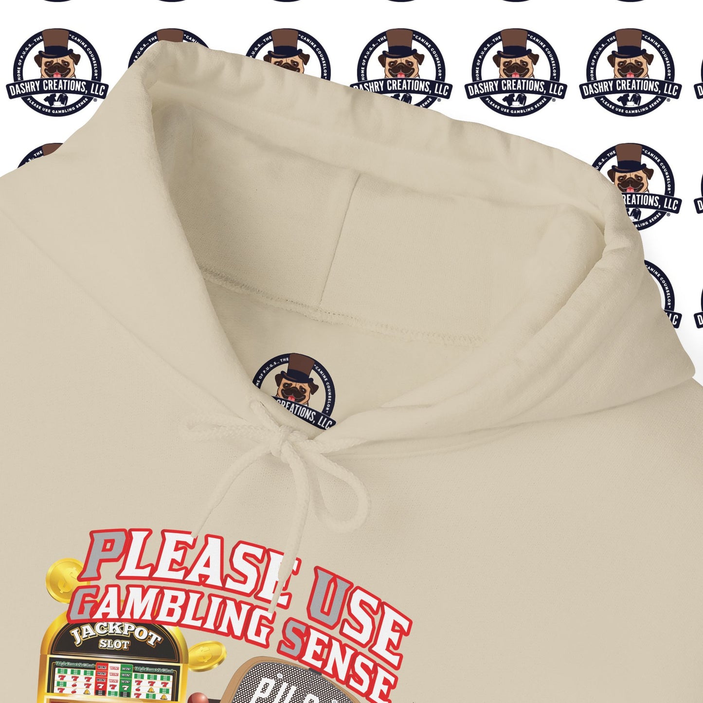 Slots “Everybody’s Got A System” Tan & White Backwards Baseball Cap Unisex Heavy Blend™ Hooded Sweatshirt