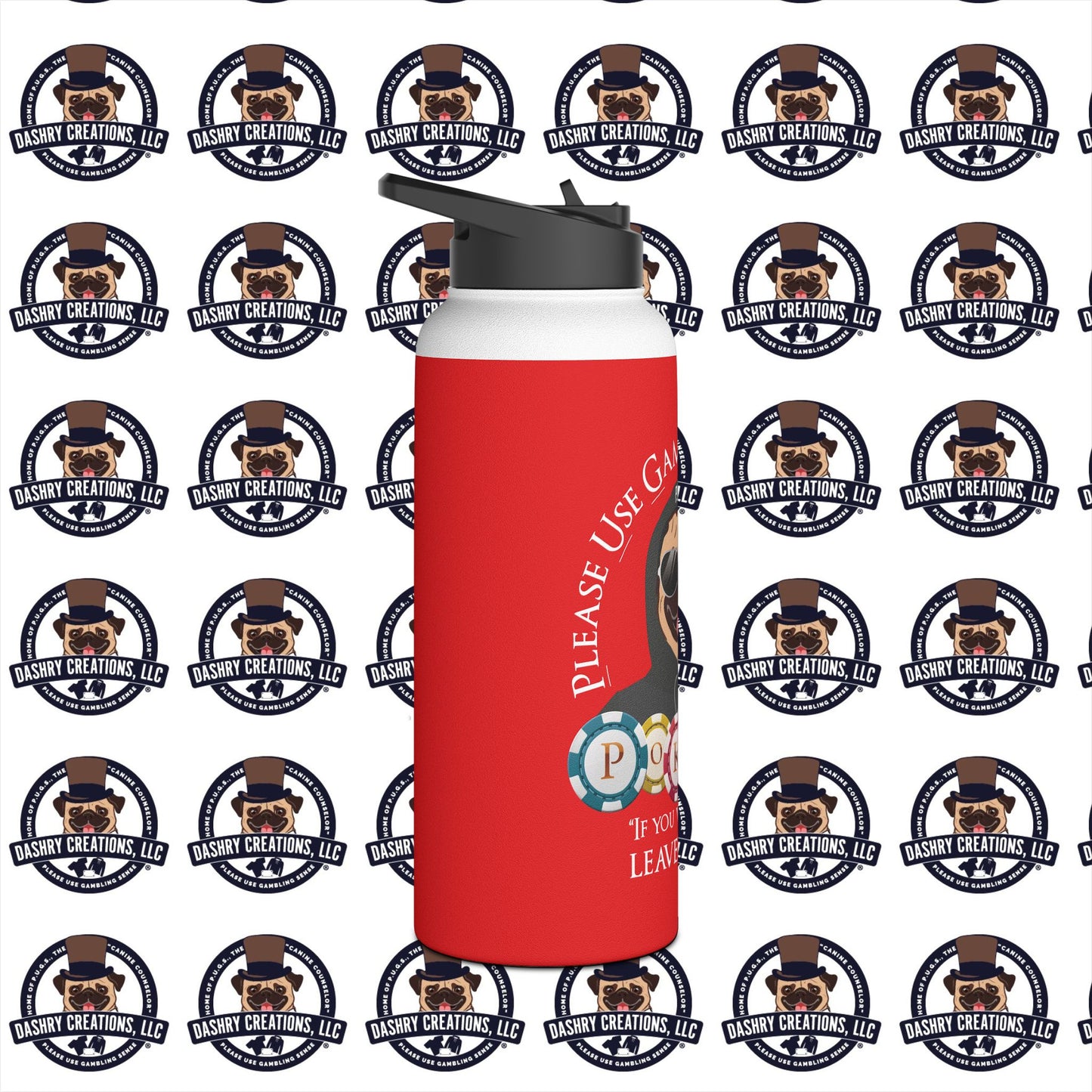 Poker “Win Early Leave” Early Black Hoodie Stainless Steel Water Bottle, Standard Lid